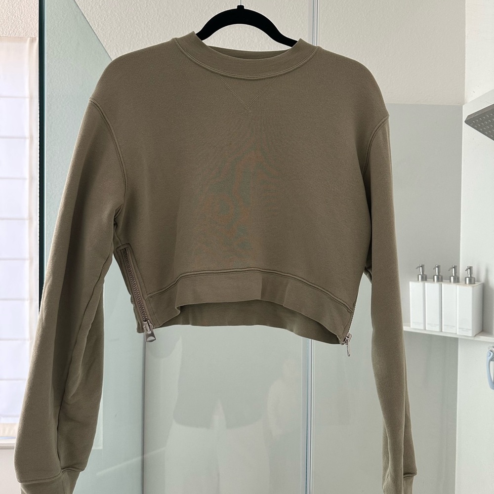 100% Cotton Current/Elliott Olive Green Women's Cropped Sweatshirt